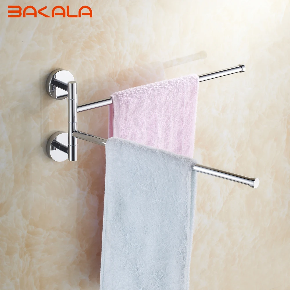 

BAKALA Wall Mounted Space Aluminum Double Layer Pallet Hook Bathroom Shelf Bathroom Accessories Towel Bar Towel Racks RB-88001