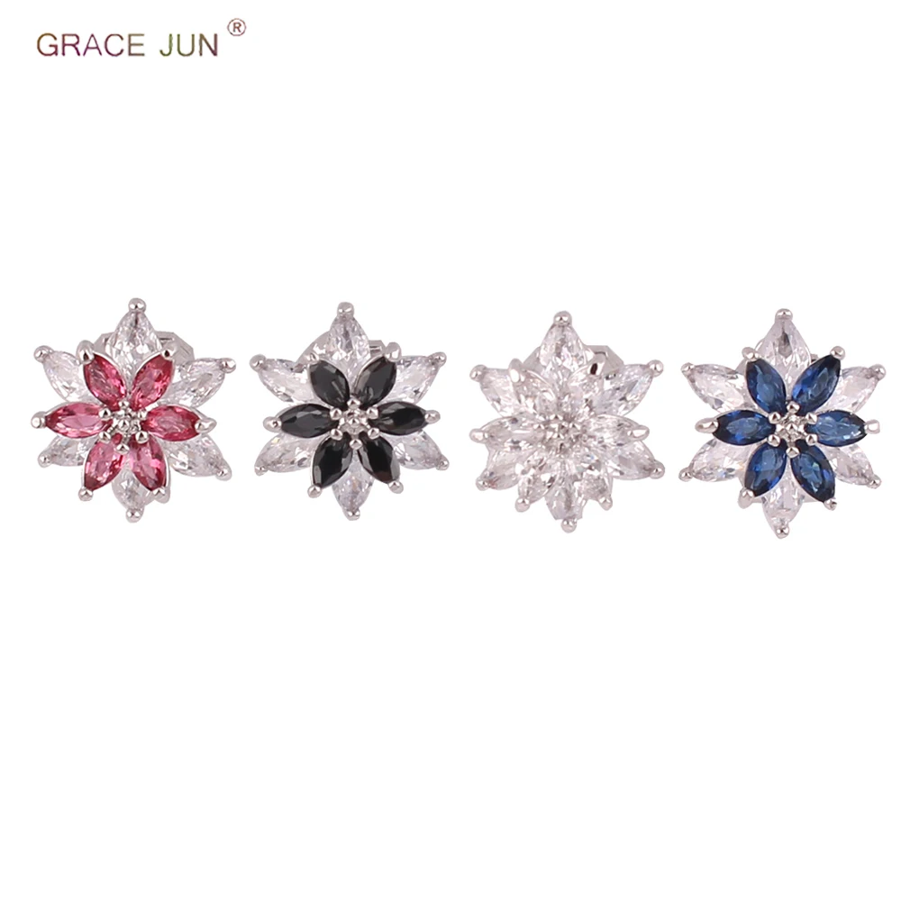 Женские серьги клипсы с фианитом GRACE JUN двойным сердцем без пирсинга украшение