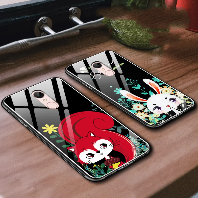 Роскошный чехол для xiaomi redmi 5 закаленное стекло мультяшный задний силиконовый