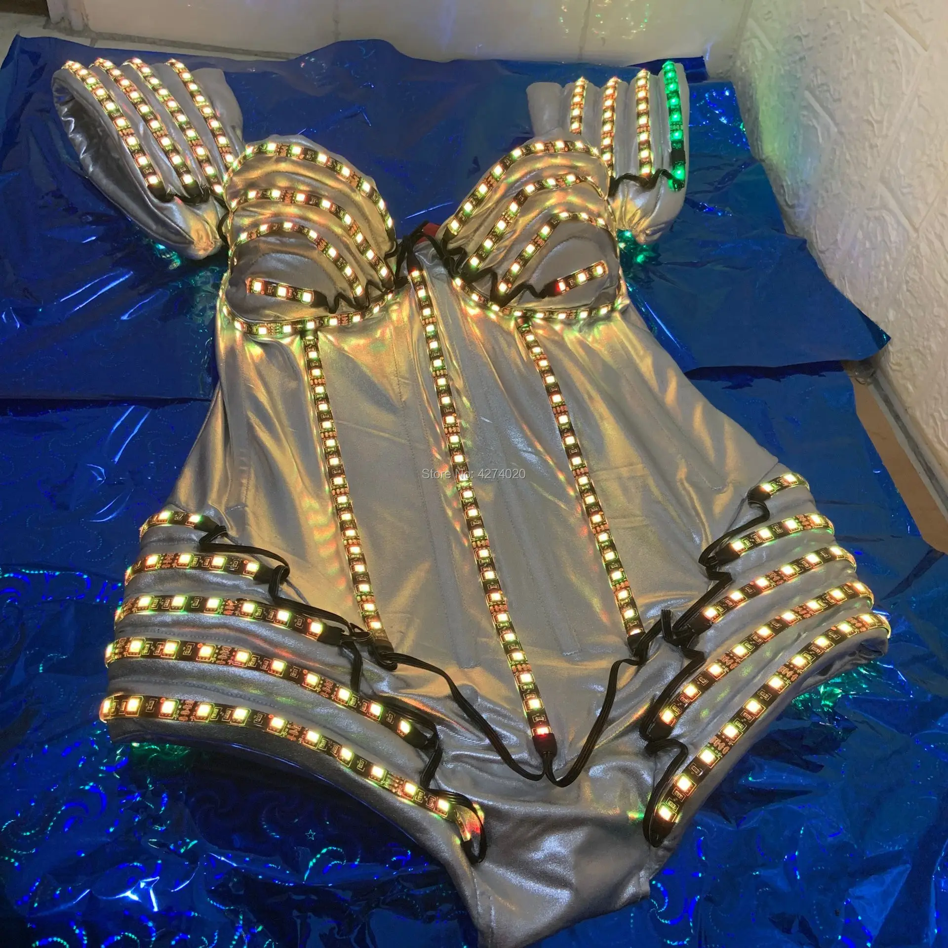 Ночной клуб Женский певец люмиус боди RGB LED светильник вечернее платье светящийся