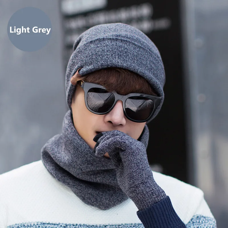 Men Hats Scarf Gloves Set Winter 2017 Hot Wool Knitted Hat Screen Touch Finger Sets Warm Accessories |