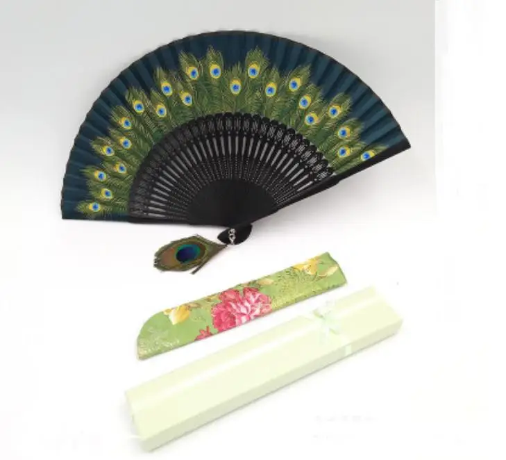 50 компл./лот Ретро стиль павлин складной веер ручная работа бамбук шелк