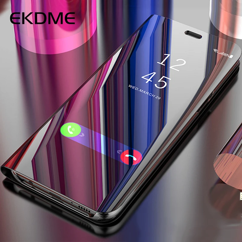 EKDME кожаный откидной зеркальный чехол с подставкой для iPhone 8 7 6 6S Plus глянцевое