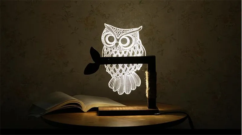 FUMAT 3D Acrylic Owl Lamp Creative Cute OWL Wooden Base Decor Bedside Table Lampara Xmas Gift Brithday | Лампы и освещение
