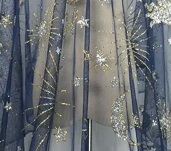 Navy blue gold 7 цветов темно-синий, Biege, золотой, серебристый, черный Тюлевая сетчатая кружевная ткань с блестками и блестками! 3 ярдов/партия женское платье diy - Цвет: Navy blue gold