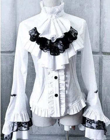 Викторианский Готический стимпанк bustletailcoat рюшами с длинным рукавом Блузка