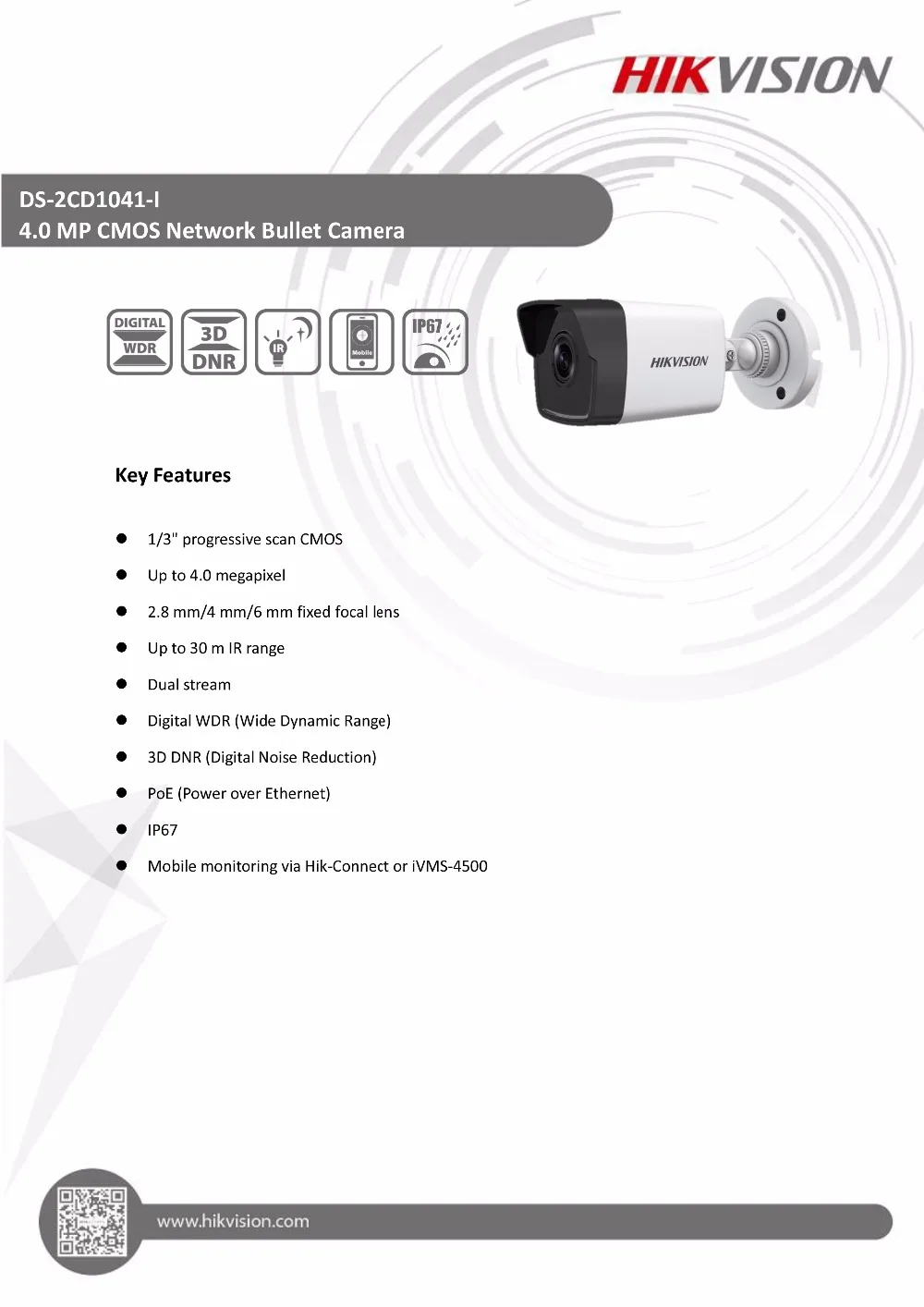 Hikvision DS-2CD1041-I 4MP IP дешевая камера POE оверси версия заменить DS-2CD2045-I 30 м ИК CCTV камера безопасности DWDR IP67