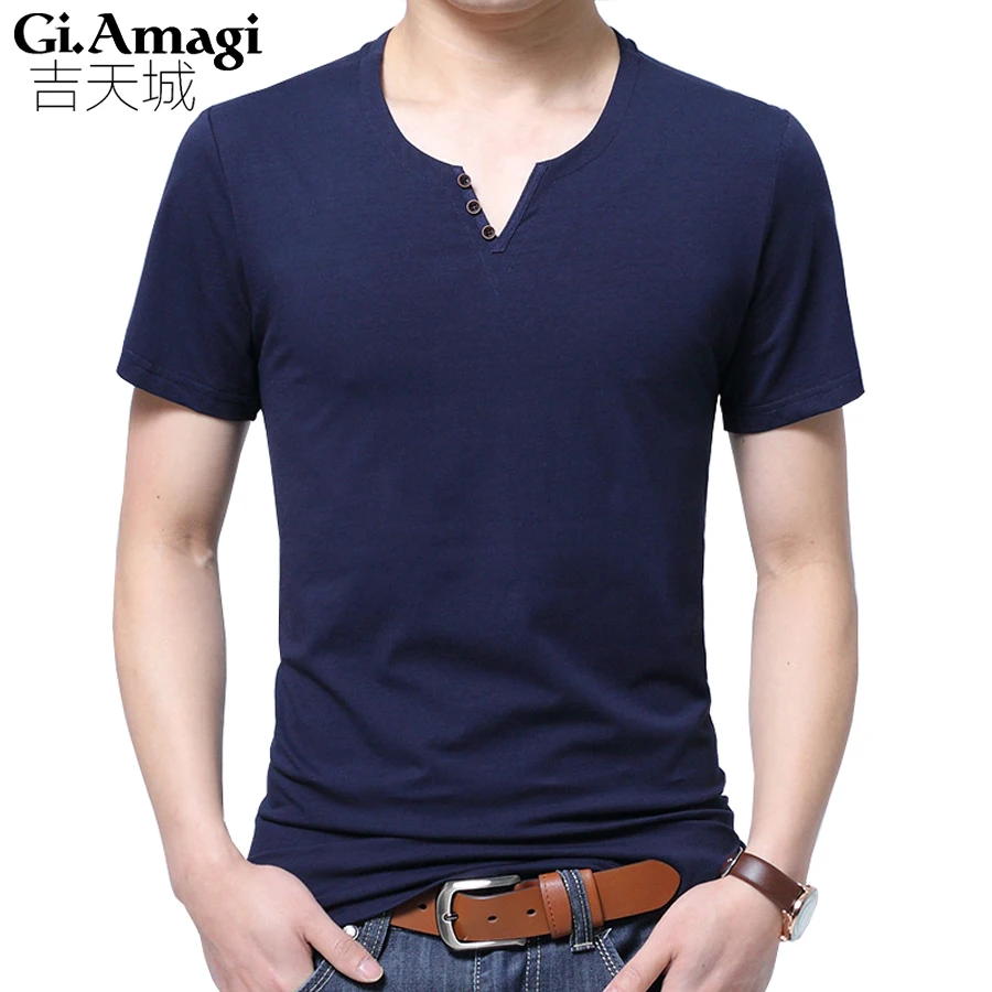 Новая модная брендовая однотонная Приталенная футболка с коротким рукавом