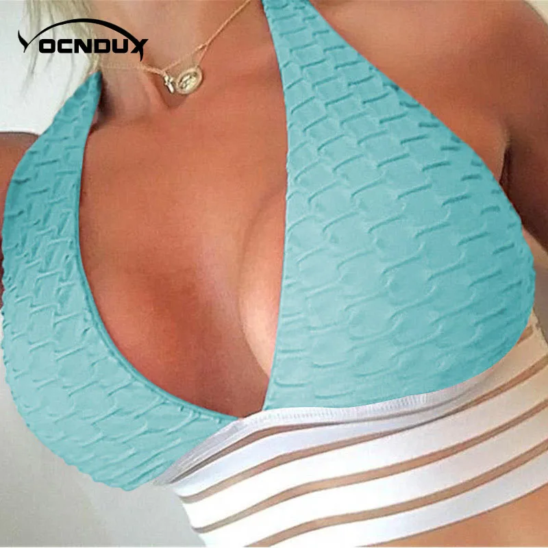 Yocndux женский спортивный пуш-ап спортивный бюстгальтер для женщин без проволоки бюстгальтер для йоги тренажерного зала спортивный топ Высокая эластичность Спортивный бюстгальтер большого размера - Цвет: Blue