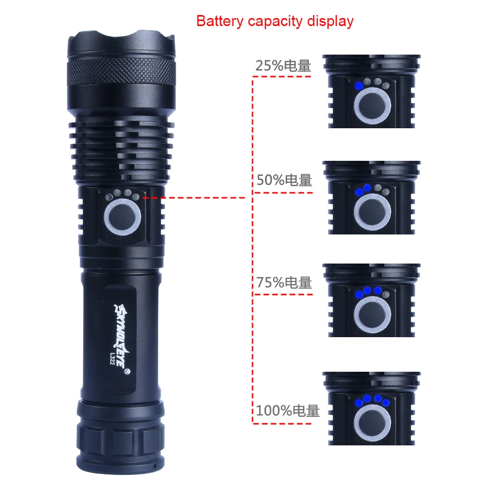 Масштабируемый светодиодный фонарик xhp50 usb зарядка использование 26650 18650 батарея