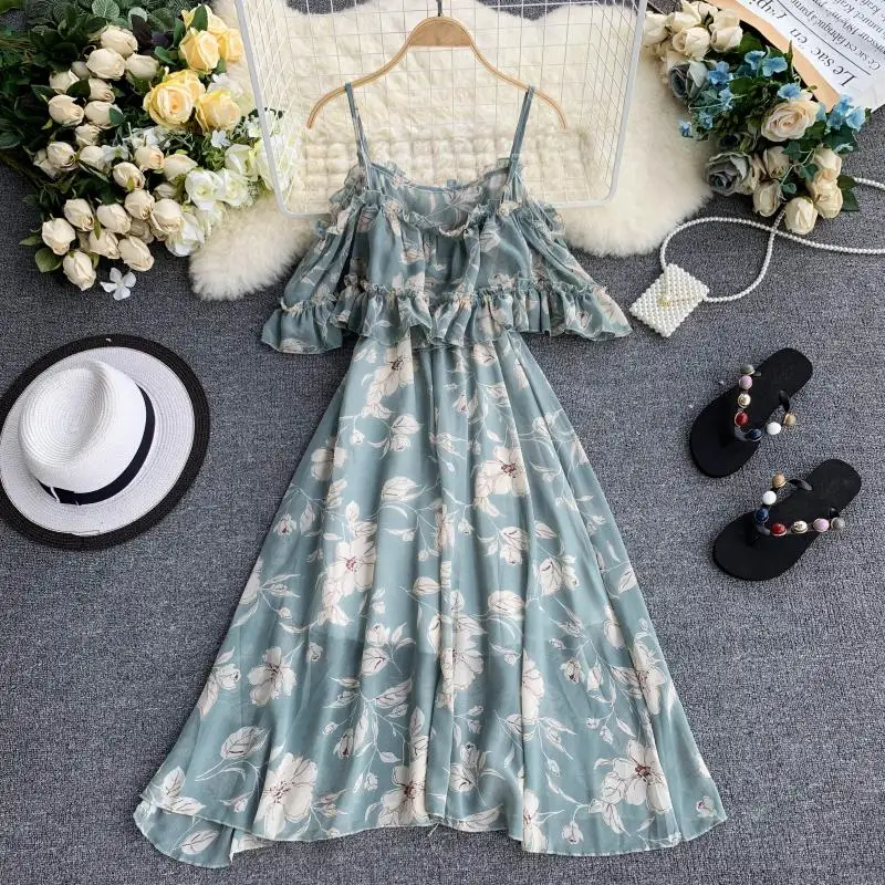 ALPHALMODA, для отдыха, шифоновое платье с принтом, с короткими рукавами, с открытыми плечами, до середины икры, женское, летнее, праздничное, повседневное, Пляжное, Vestidos