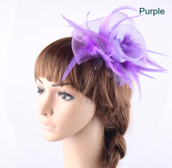 

Nice Feather Flower Fascinator Bridal Headpiece Wedding Headwear Party Hats Race and Cocktail Hair Accessories Multiple Color