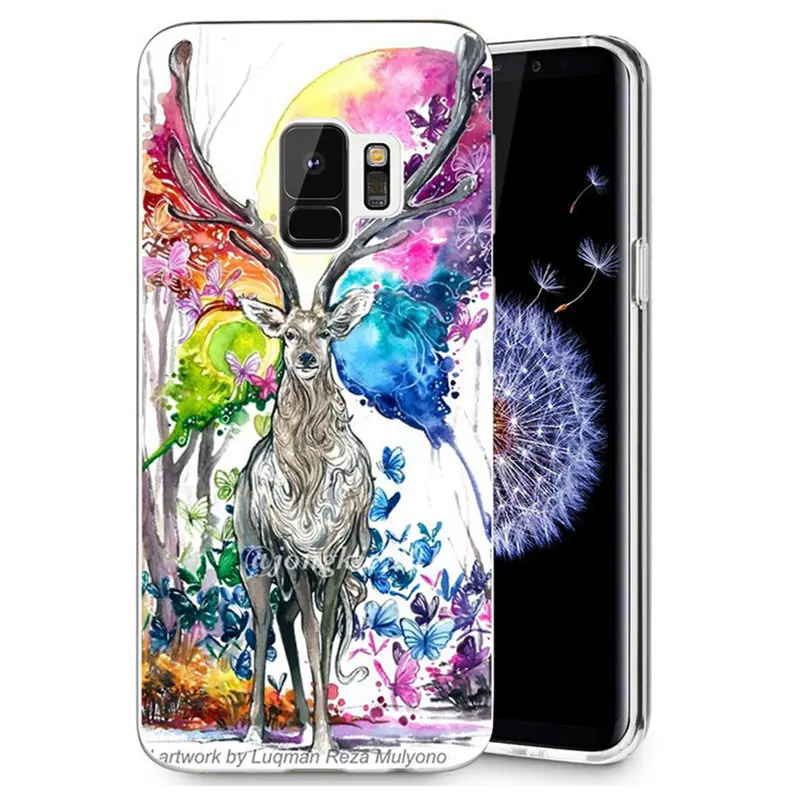 For Samsung Galaxy S9 S9Plus S8 Plus S7 edge Note 8 J500 A3 A5 2016 2017 Cover Deer Painted Pattern Soft TPU Silicone Case E028 |
