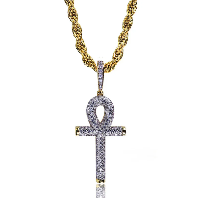 

OMYFUN Factory Price Gold Silver Cross Pendant Necklace Hip Hop Bling CZDIAMOND Iced Pave Pendants & Necklaces Party Jewelry