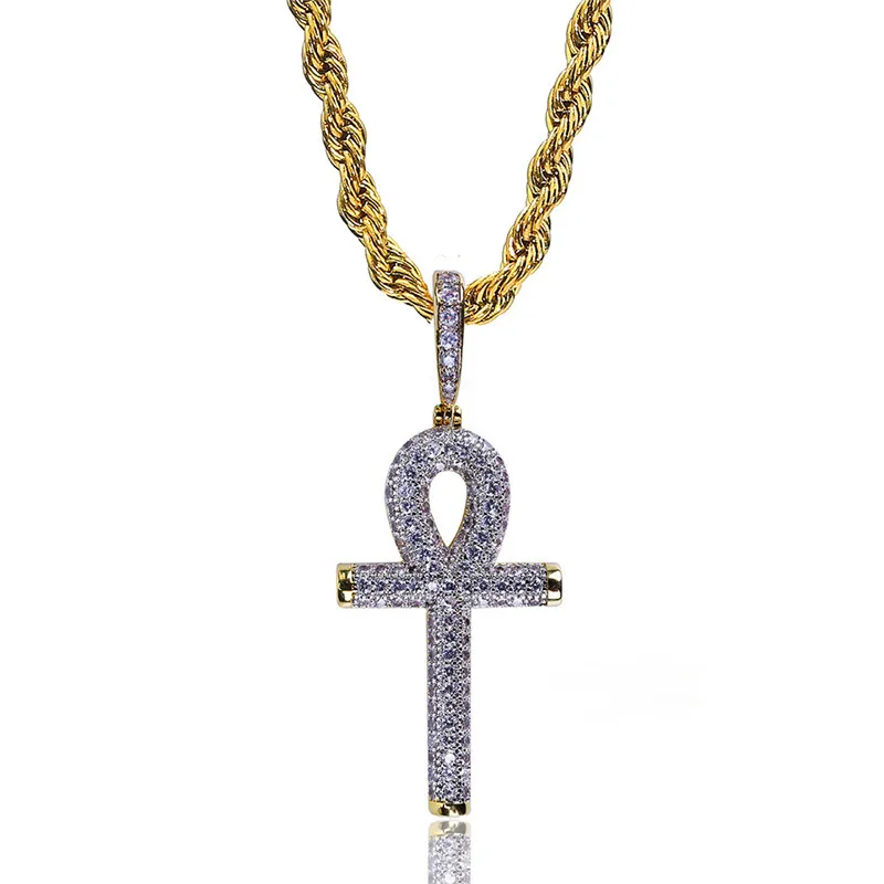 OMYFUN Заводская цена золотой серебряный крест кулон ожерелье хип хоп Bling CZDIAMOND Iced Pave
