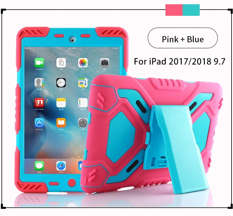 For 2017 2018 Rose Противоударный сверхпрочный чехол для нового iPad Pro 9,7 детский безопасный Чехол-подставка для iPad Air 1 2 силиконовый чехол оболочка - Цвет: For 2017 2018 Rose