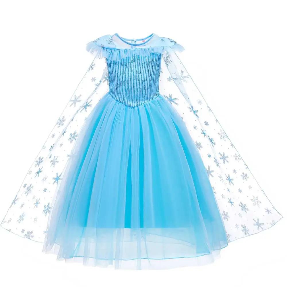 Blue Dress 1 Лидер продаж! Платье принцессы Эльзы для девочек; платье Снежной королевы Анны; диадема; палочка; парик; перчатки для Хэллоуина; Рождественская вечеринка; платье принцессы - Цвет: Blue Dress 1