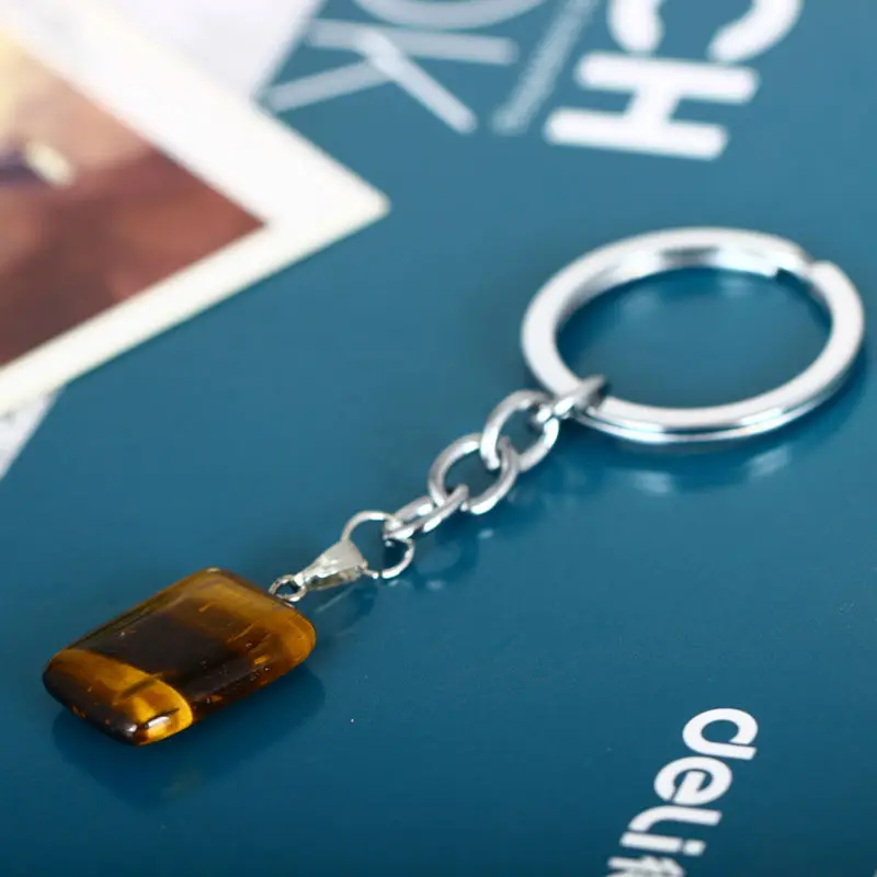 Цветной натуральный камень квадратный брелок для ключей женщин и мужчин