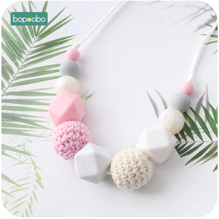 Bopoobo-collar de silicona para dentici&oacute;n de beb&eacute;, cuentas de silicona de grado alimenticio, juguetes hexagonales para beb&eacute;, mordedor sin BPA, 1 ud.-3
