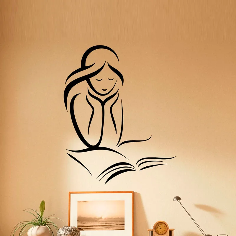 

ZOOYOO Girl Reading Books Wall Sticker Home Decor Reading Room Library Art Wall Decals Waterproof Girls Room Wallpaper Murals