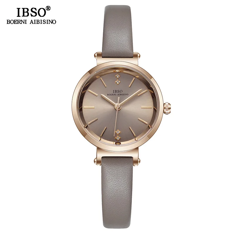 IBSO, женские кожаные часы, Дамская мода, наручные часы, Reloj Mujer,, Топ бренд, роскошные часы с кристаллами, подарки для женщин#8688 - Цвет: Серый