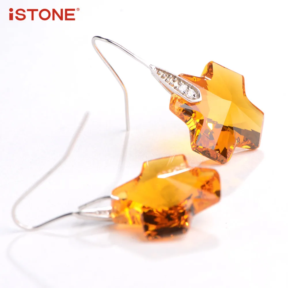 Istone 100% натуральный кристалл/агат Серьги 925 серебряный крест Форма Висячие серьги