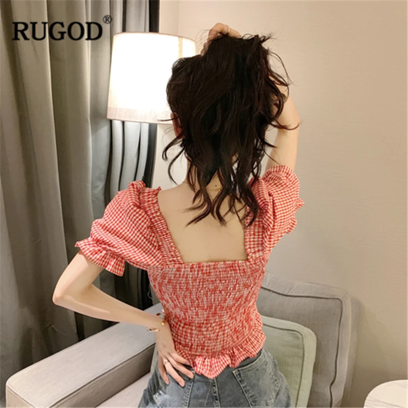 RUGOD 2019 Новая Летняя женская сексуальная клетчатая короткая рубашка с квадратным