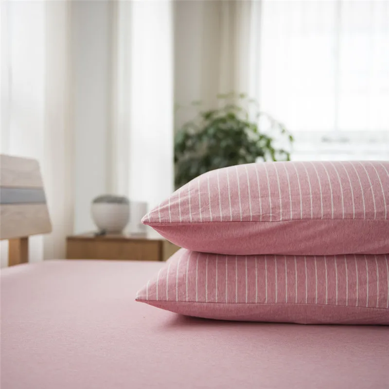 Girl Style Pink Stripe Pattern 3/4pcs Sheet Pillowcase And Duvet Cover Sets 100% Cotton Bedlinen Queen King Size Bedding Set | Дом и сад