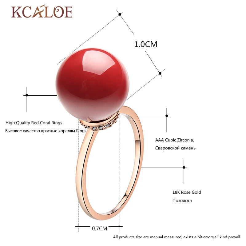 KCALOE Красное Кольцо Позолоченные Кольца с Искусственным Кораллом Свадебные