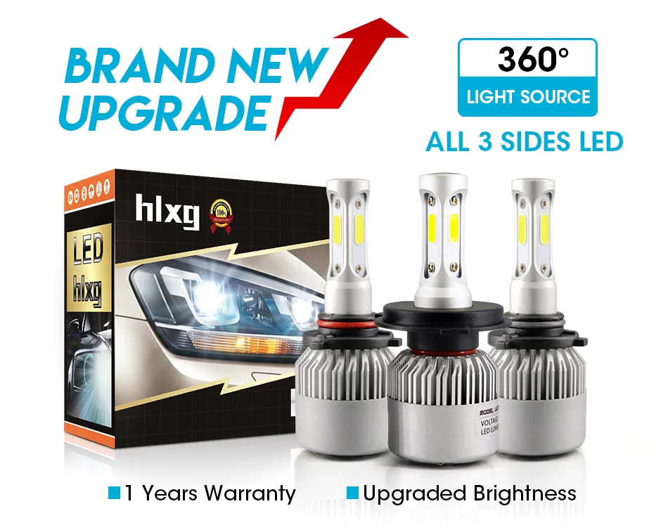 Hlxg H11 H4 H7 светодиодный 12V 3 стороны COB Чип 72W фары для 12000L/комплект H8 светодиодный фары лампы 6500K белый 9005 HB3 9006 HB4 автомобильных фар
