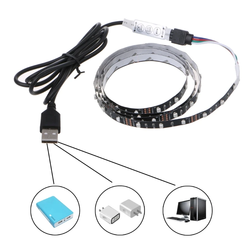 5V 3528 RGB USB 30 LED/m не водонепроницаемая гибкая полоса света ТВ ПОДСВЕТКА комплект + 3