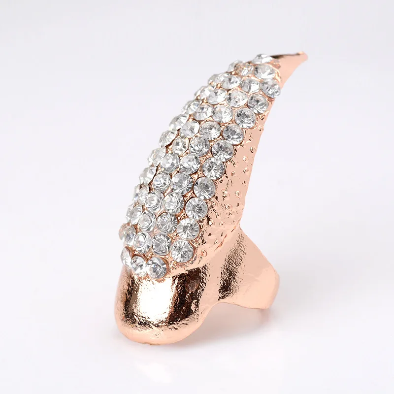 Punk Rock Full Rhinestone Crystal Long Large Cat Claw Nail Ring Sharp Paw Talon Finger Rings 3 Sizes Black Gold Colors 2R135