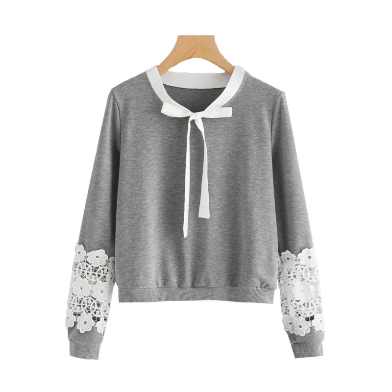 Dotfashion, контрастный вязаный свитер с галстуком-бабочкой на шее,, серый, круглый вырез, обычный крой, пуловеры, Женская Повседневная Толстовка