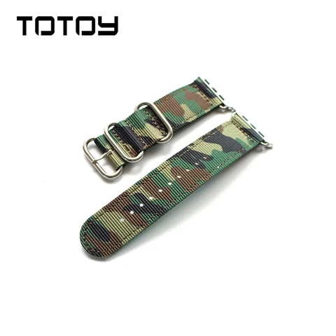 Ремешок для часов TOTOY Камуфляжный спортивный стиль, 38 мм 40 мм 42 мм 44 мм для Apple Watch ремешок, мужской нейлоновый ремешок для 42 мм Iwatch Watch Band - Цвет ремешка: Army green Silver