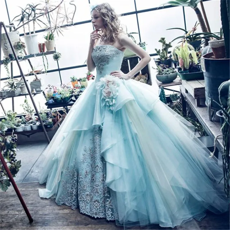 Без бретелек 2017 Новый Сексуальный Весна Голубой Бисером Кружево Тюля платье