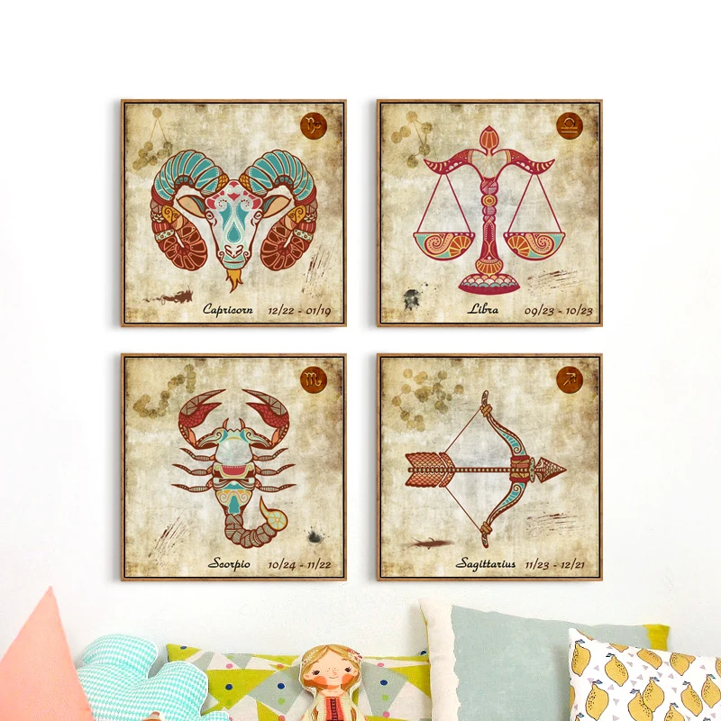 FGHGF Modern Simple Retro Twelve Constellations Canvas Art Painting Print Poster Picture Wall Desk Bedroom Home Decor | Дом и сад