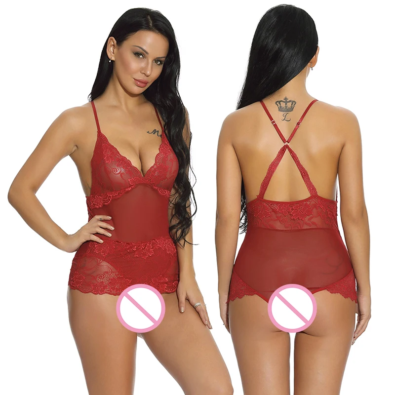 Женский сексуальный черный красный прозрачный кружевной Babydoll эротичное нижнее