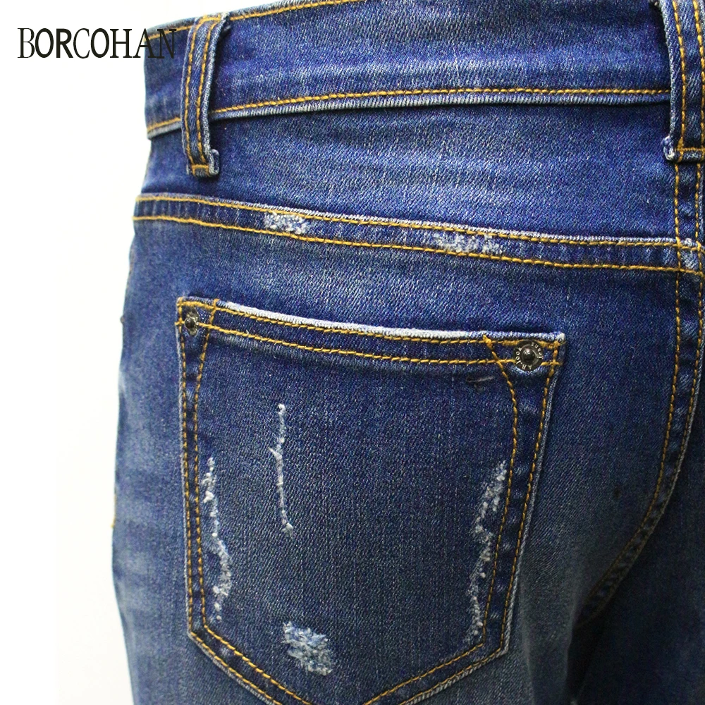 Women classic frayed jeans nine-point slim yk160 |