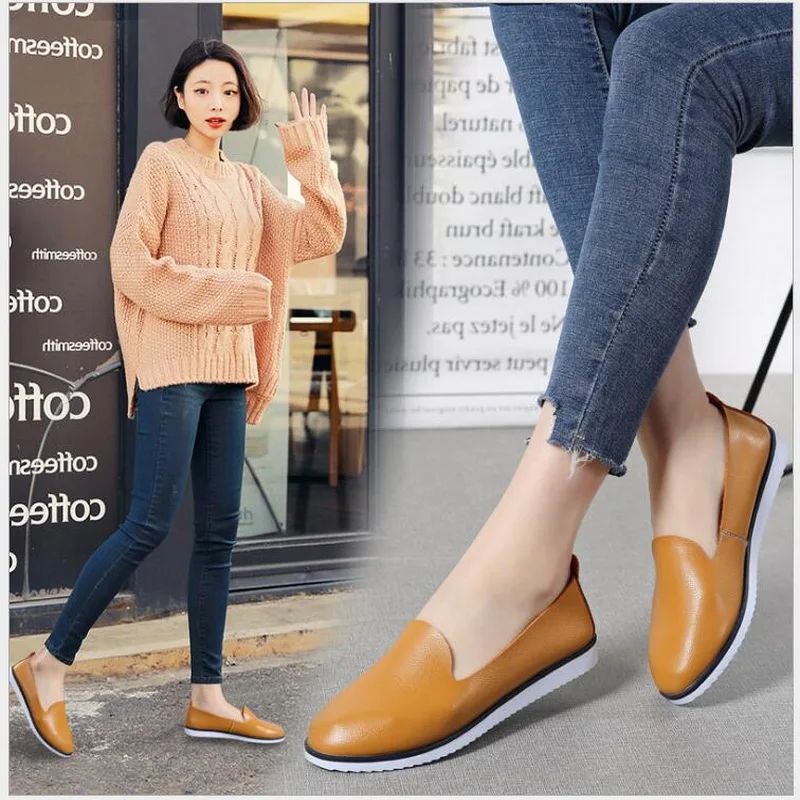 2021 Spring Autumn Flat Women Shoe Flats Ladies Dress Shoes Sneakers White Loafers Slip On casual Boat Oxford Shoes  SIZE 35-40