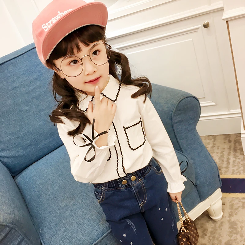 Children's clothing 2017 весной девочка с длинными рукавами рубашки ребенок дети черная