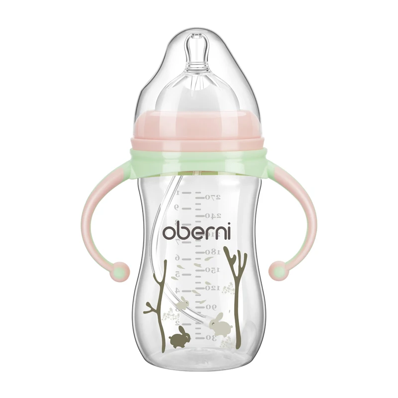 270ML Pink Противоскользящая BPA бутылочка для новорожденных грудного вскармливания молочный фруктовый сок Вода Кормление широкий рот соска напиток PP бутылки - Цвет: 270ML Pink