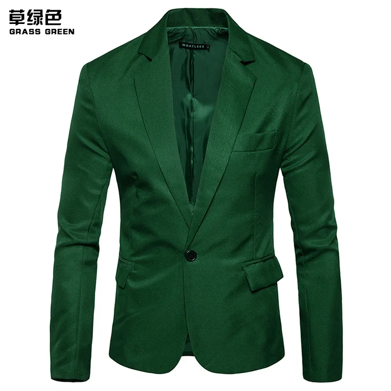 Grass Green Blazer WSGYJ блейзер Мужской модный умный Повседневный Одноцветный пиджак на одной пуговице приталенный пиджак деловой стиль - Цвет: Grass Green Blazer
