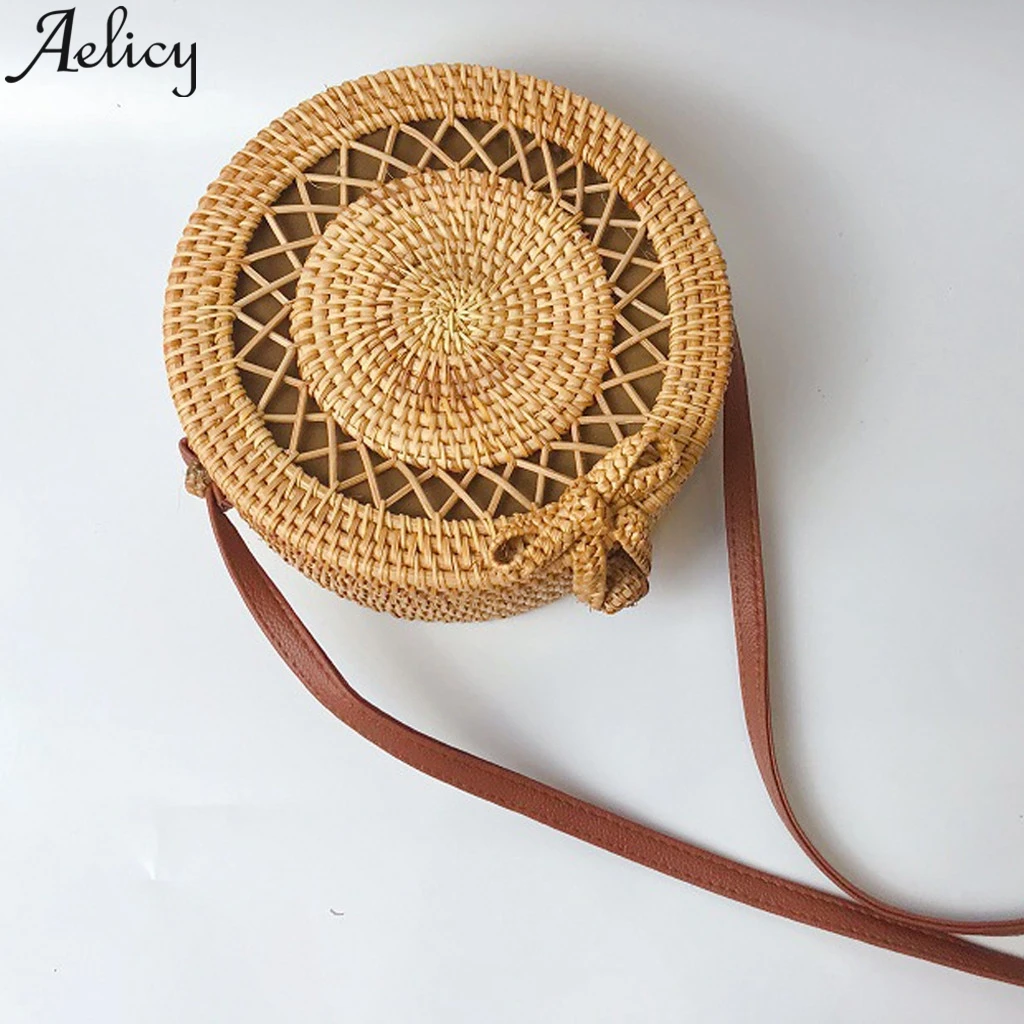 Aelicy Circle ручная работа Бали Круглые ретро Ротанговые соломенные сумки на плечо