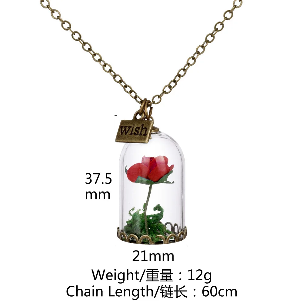 Хрустальный стеклянный флакон кулон с высушенным цветком ожерелье винтажное