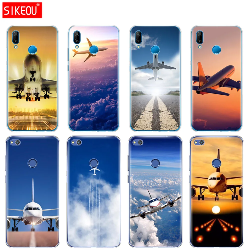 Силиконовый чехол для телефона Huawei P20 P7 P8 P9 P10 Lite Plus Pro 2017 p smart 2018 Airplane fly travel cloud
