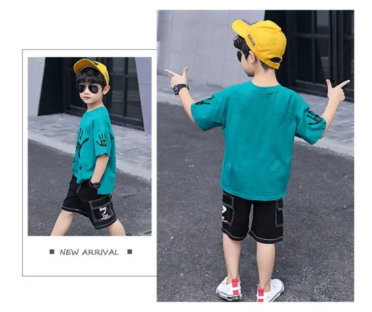 2019 летняя футболка с короткими рукавами для больших мальчиков + джинсы