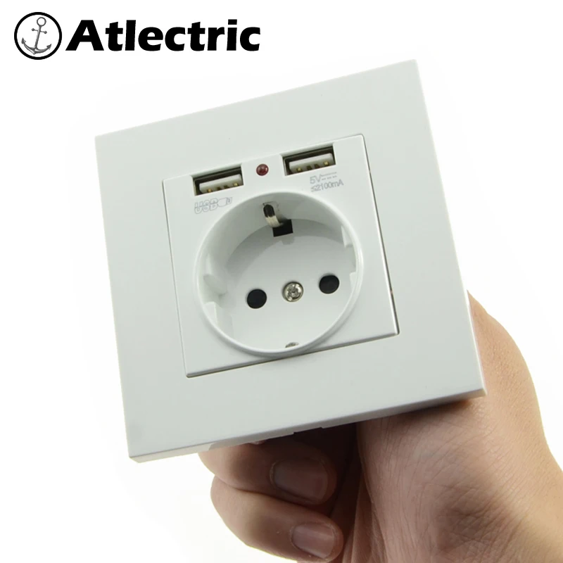 Atlectric Dual USB Автомобильное зарядное устройство на стене адаптер зарядки 2A стены Зарядное устройство адаптер розетка стандарта евроcоюза розетка электропитания с USB разъем