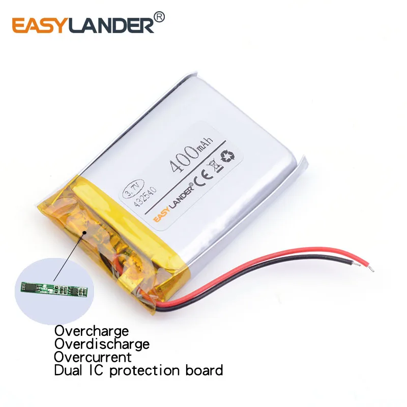 432540 400mAh 3.7V lithium Li ion polymer battery Xiaoai Bluetooth Speaker driving recorder PS Headse MP3 MP4 452540 | Электроника