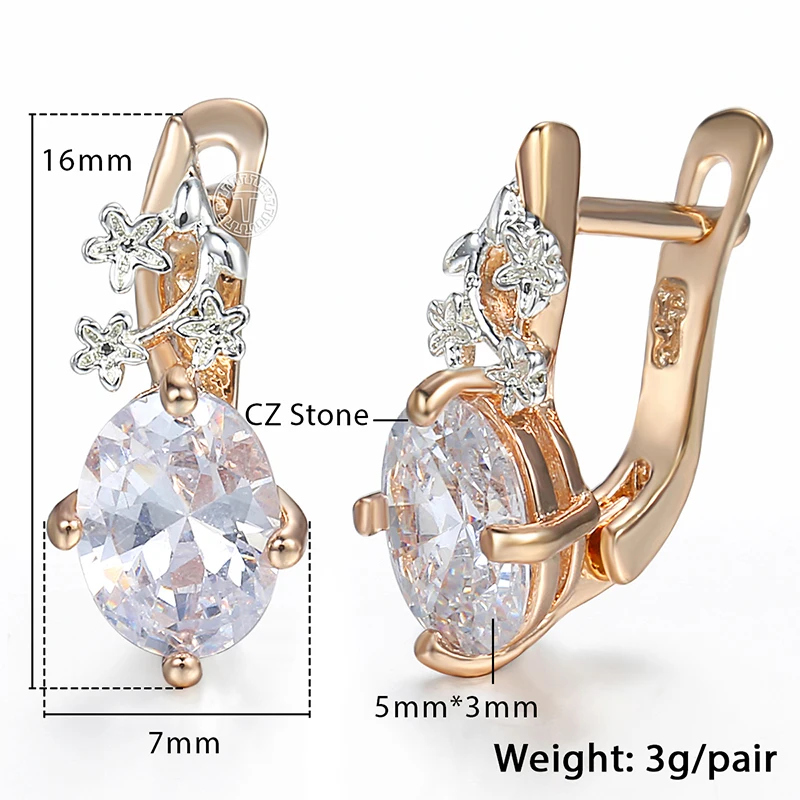 585 Rose Gold Filled Ladies Womens Earrings Flowers Oval Clear CZ White Snap Closure Cubic Zirconia GE77 | Украшения и аксессуары