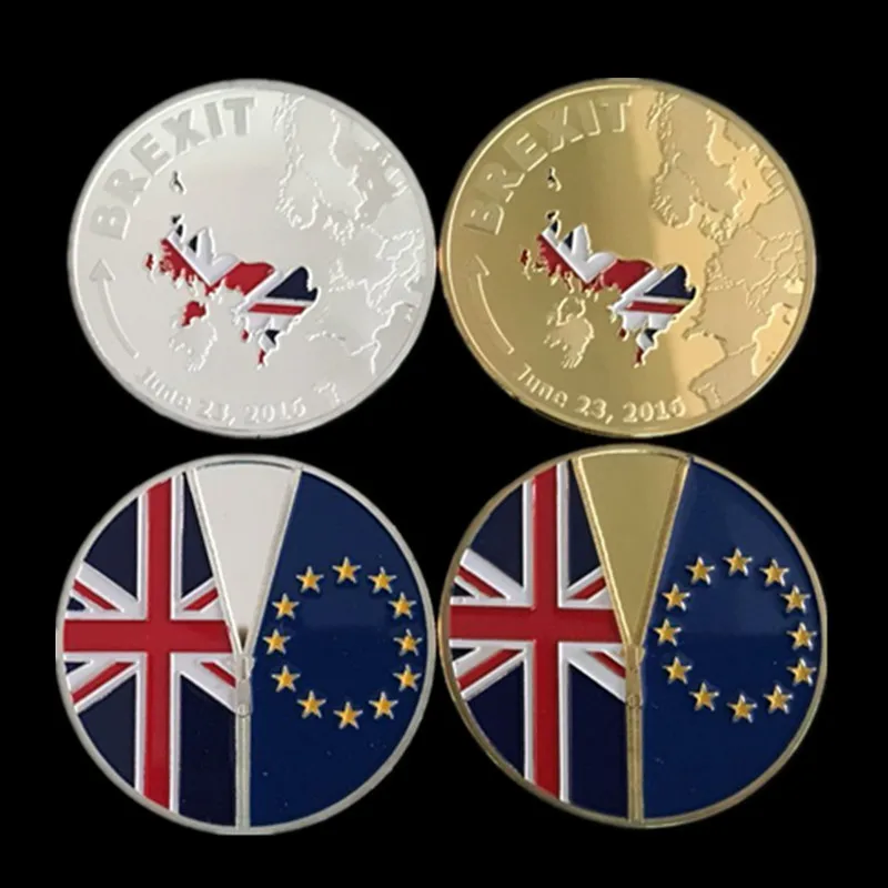2 предмета 2016 Brexit значок Англия выйти из Европейского 24K настоящим золотом с